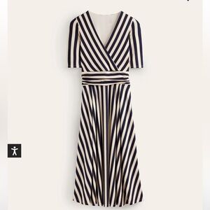 Boden Navy and Cream Striped Wrap Midi Dress